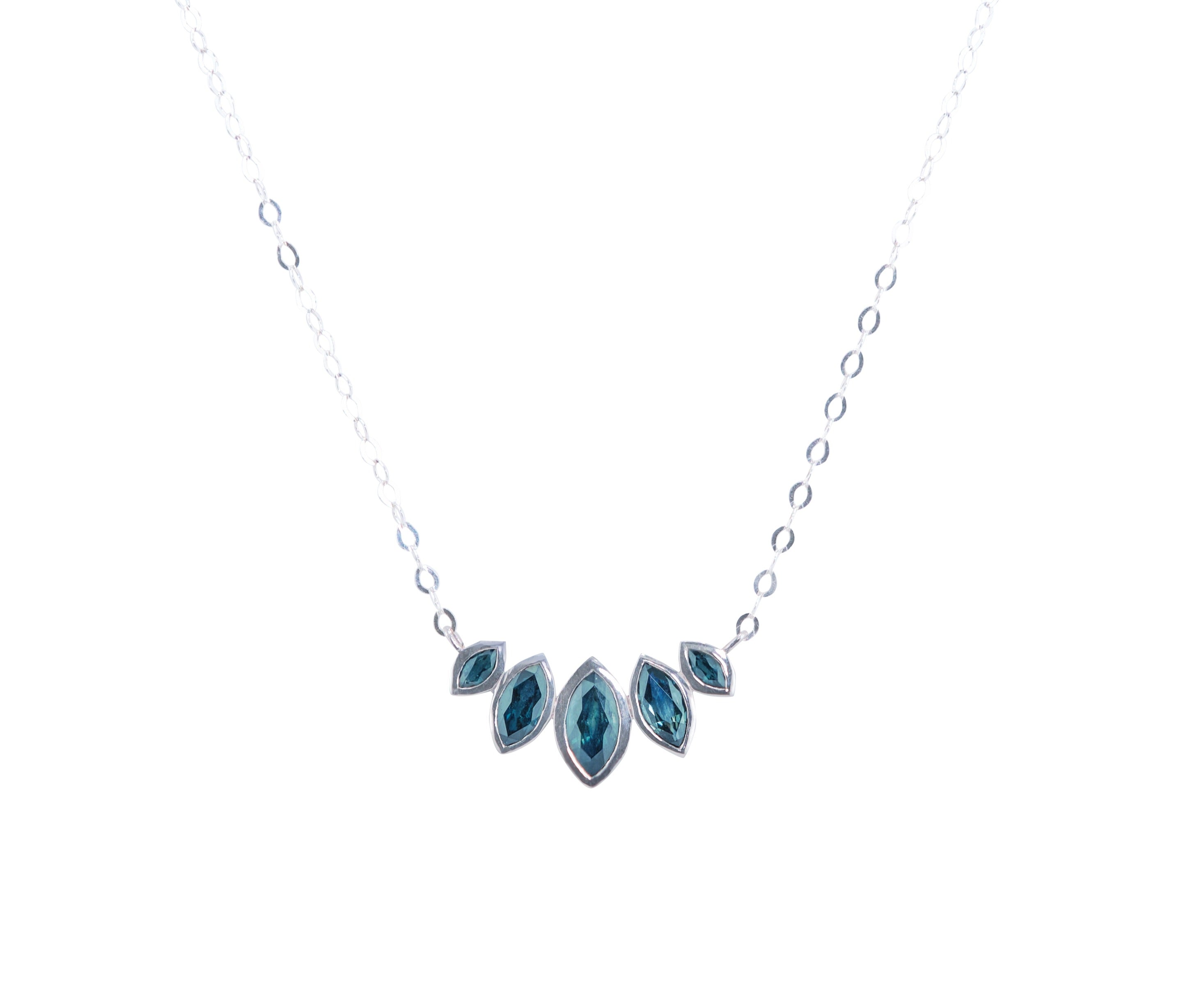 Marquise-Cut Blue Sapphire Cluster Necklace