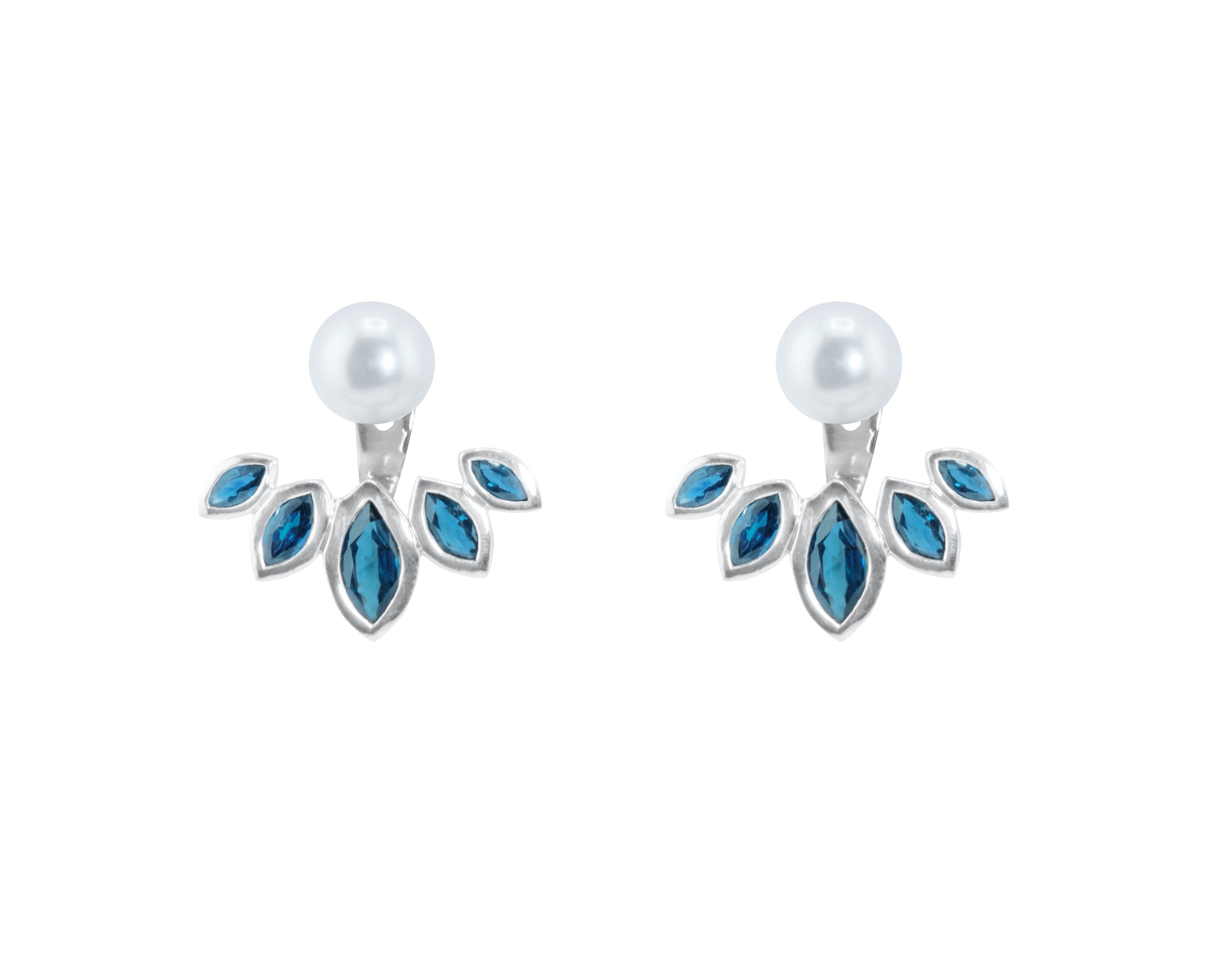 Marquise-Cut Blue Sapphire & Cultured Pearl Earrings