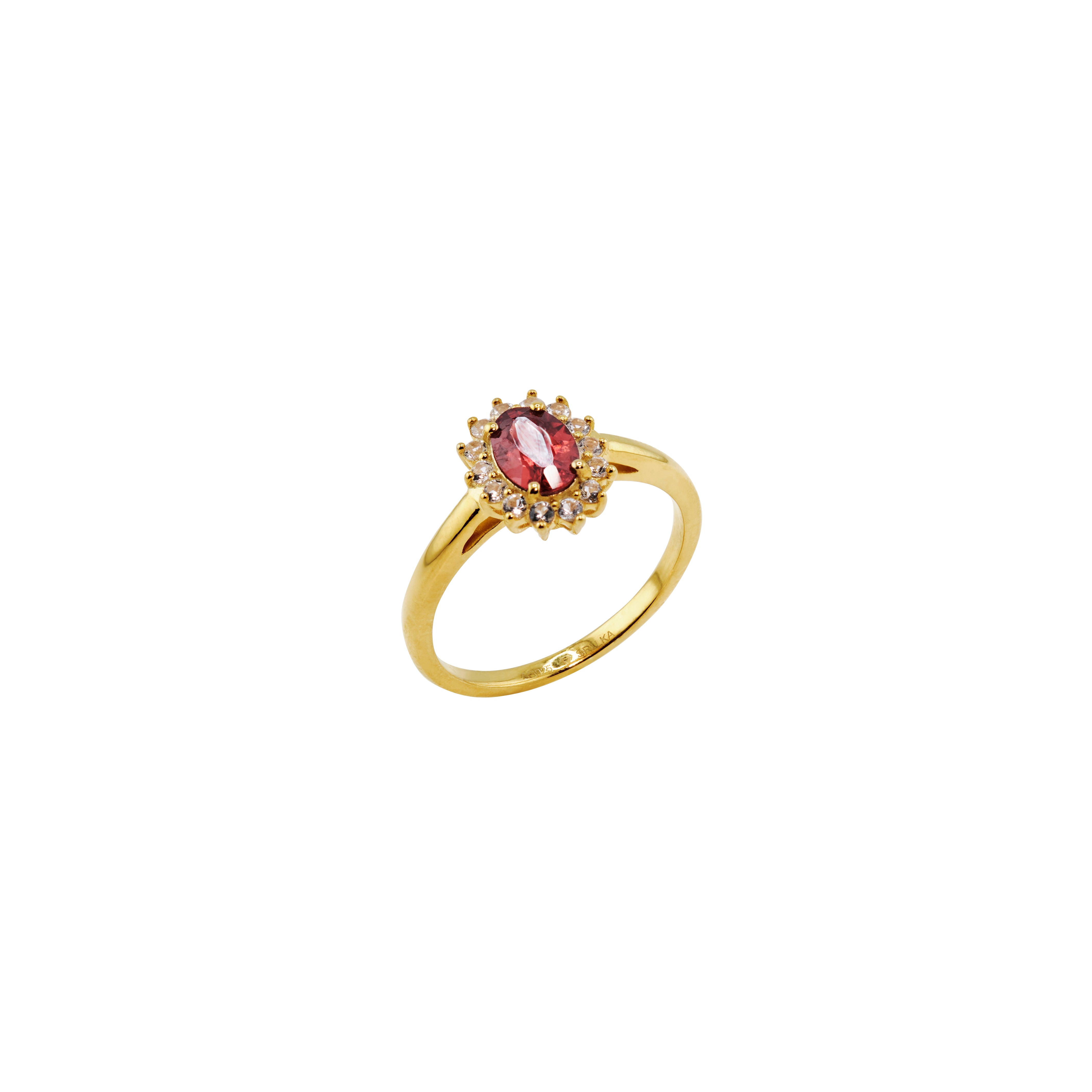 Red Garnet & White Topaz Gold Ring