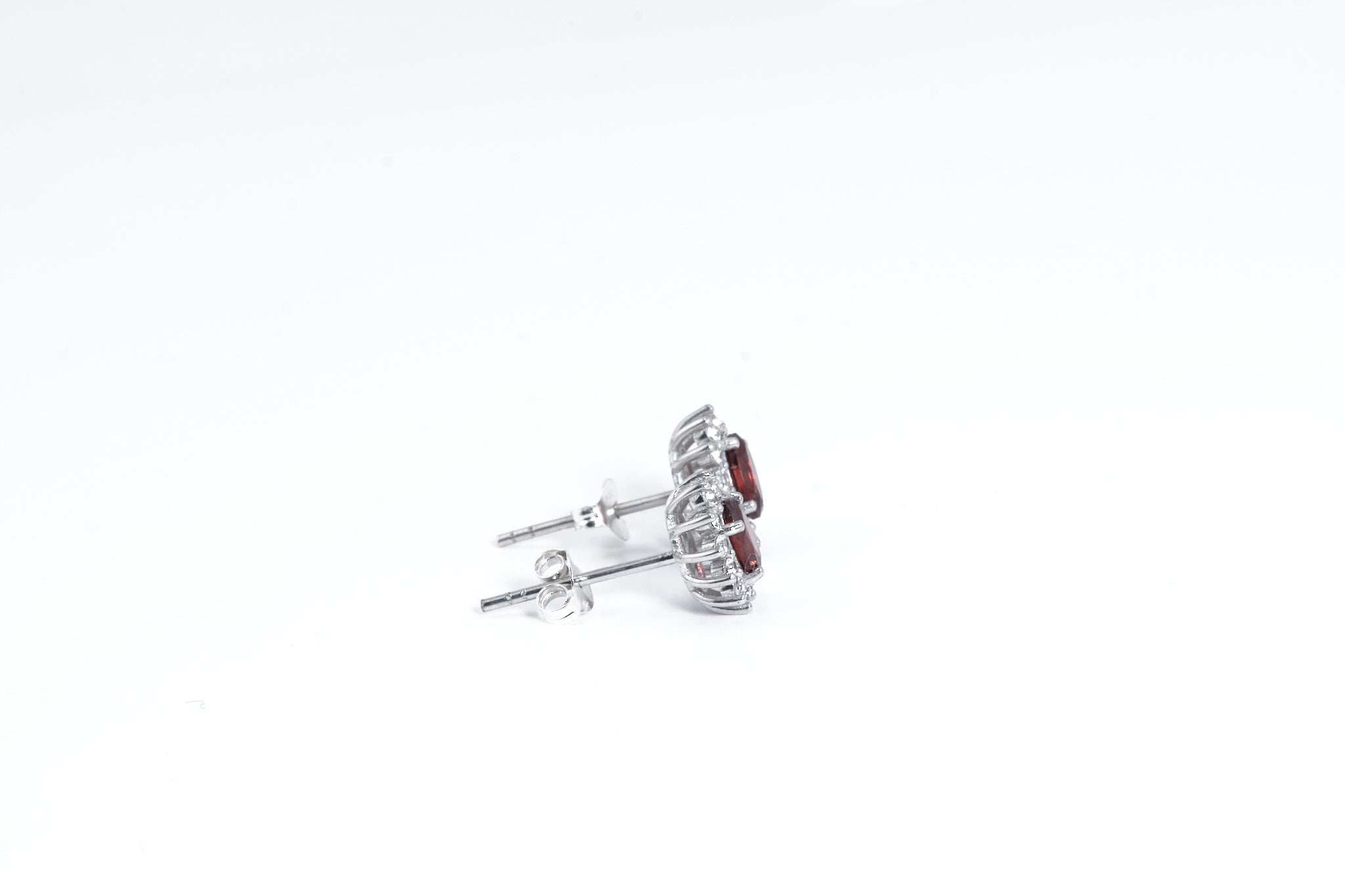 Red Garnet and White Topaz Silver Starburst Earrings