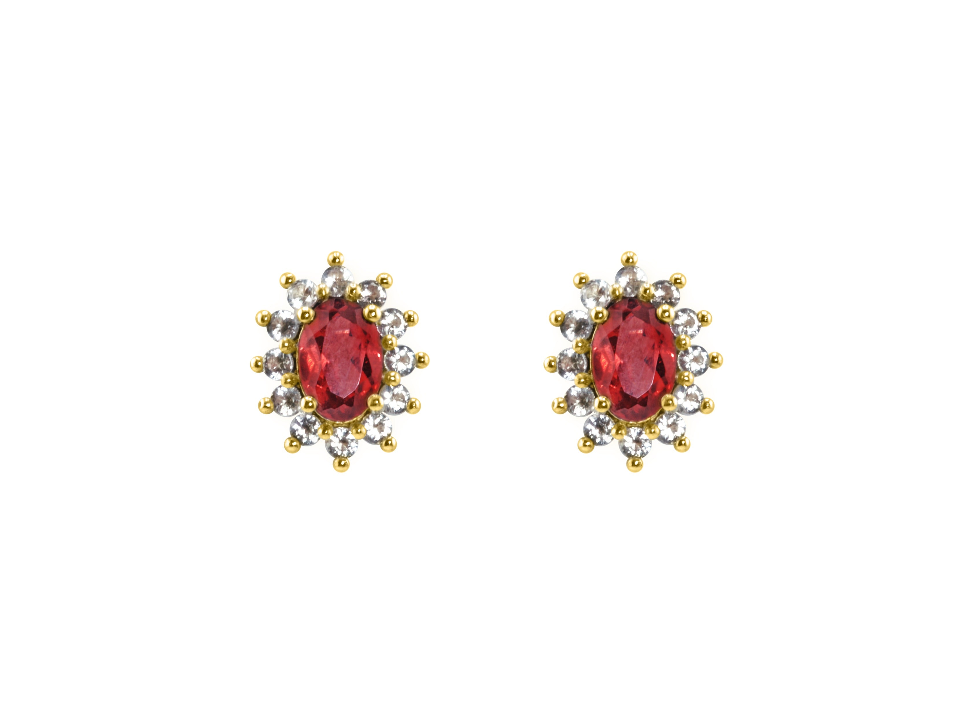 Red Garnet and White Topaz Gold Stud Earrings