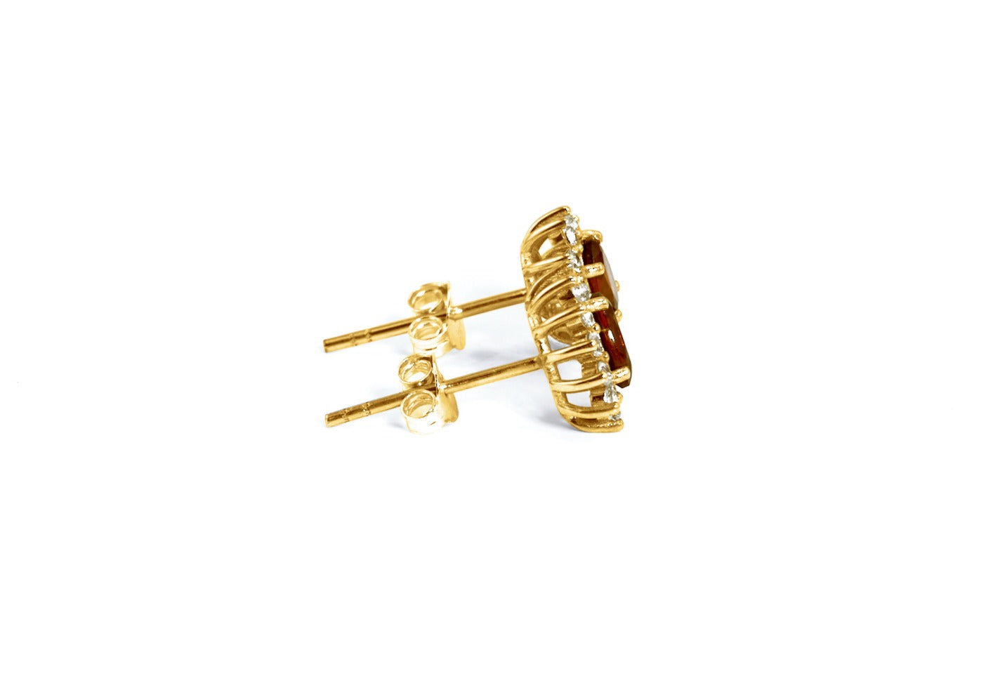 Red Garnet and White Topaz Gold Stud Earrings