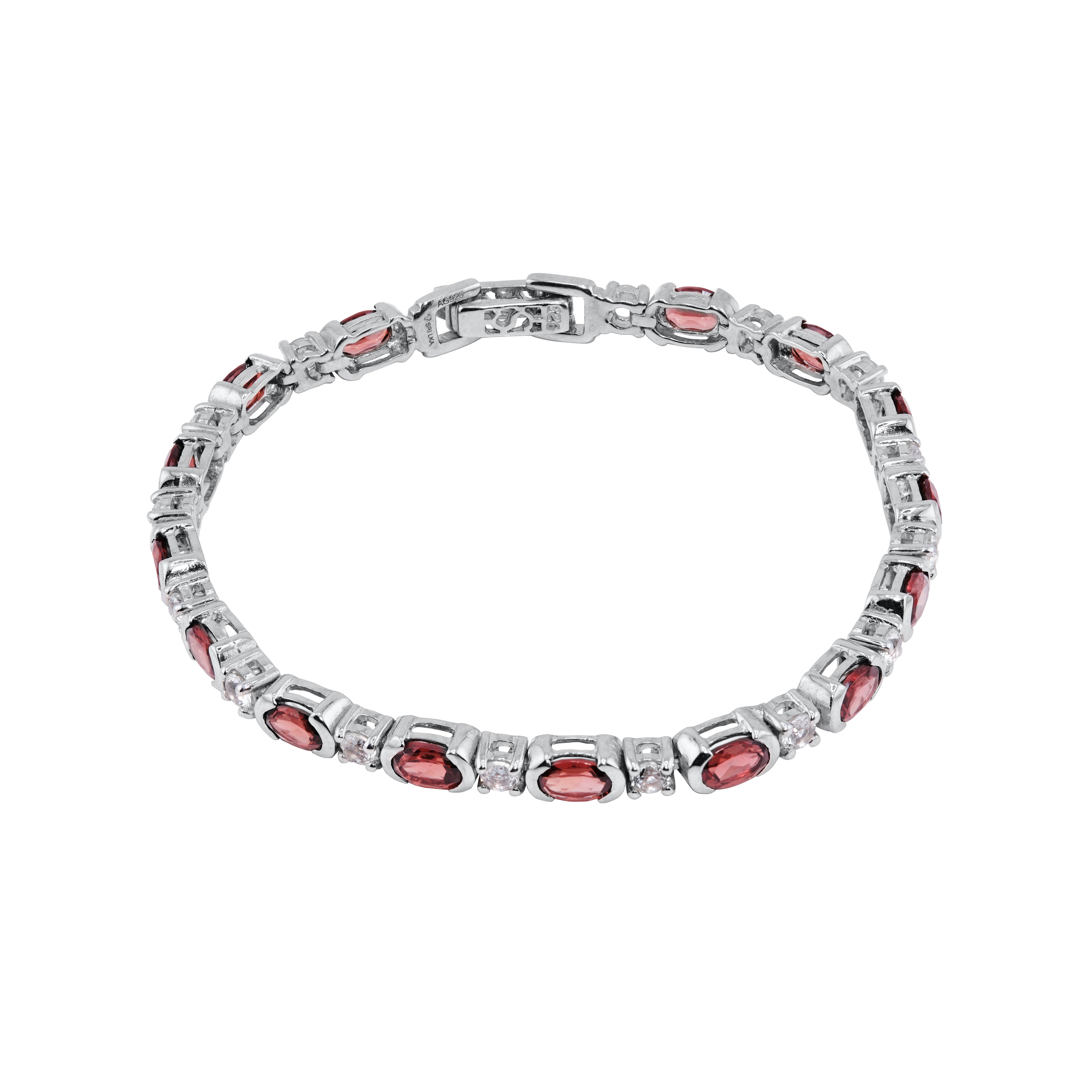 Red Garnet and White Topaz Silver Tennis Bracelet