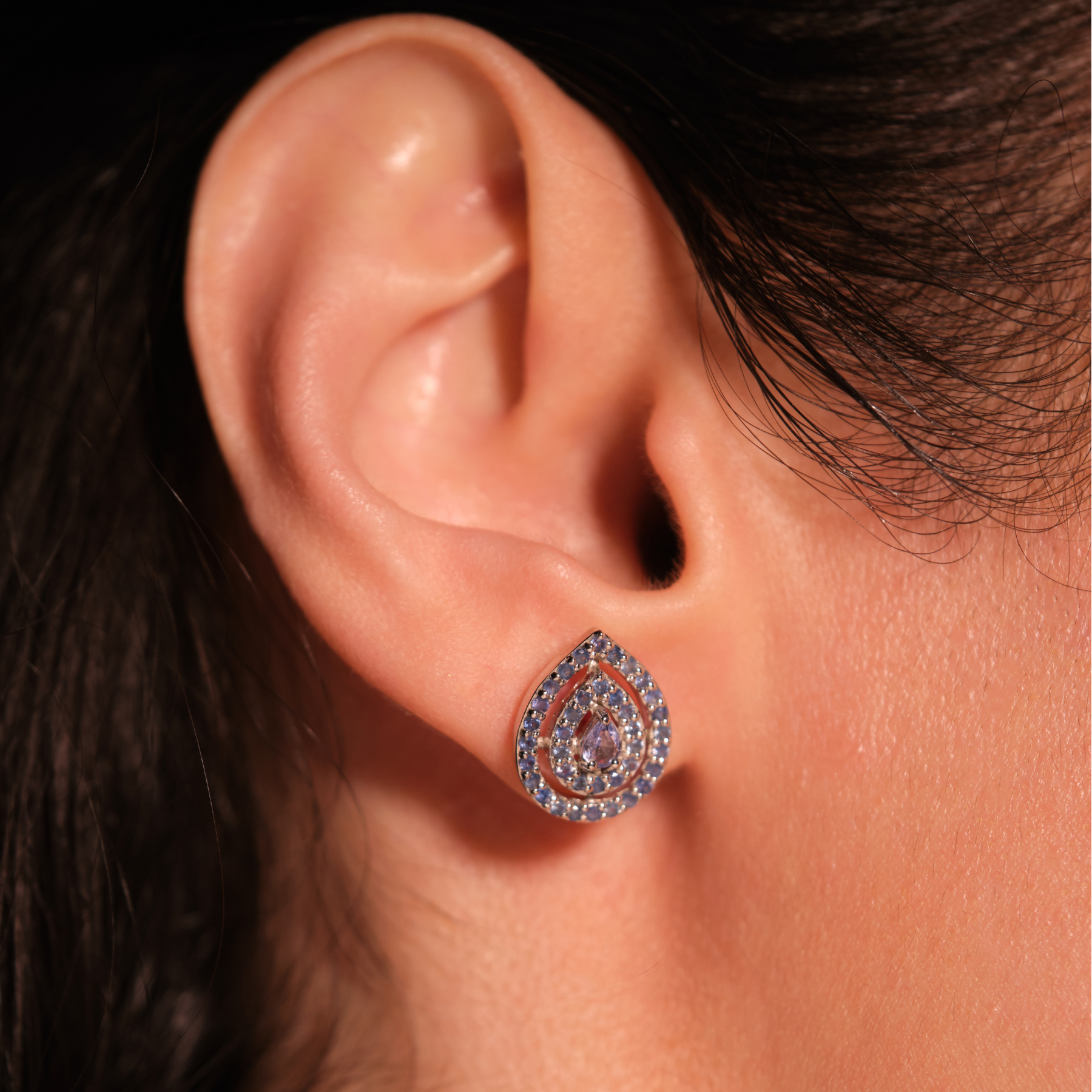 Baby Blue Sapphire Pear-Shape Stud Earrings